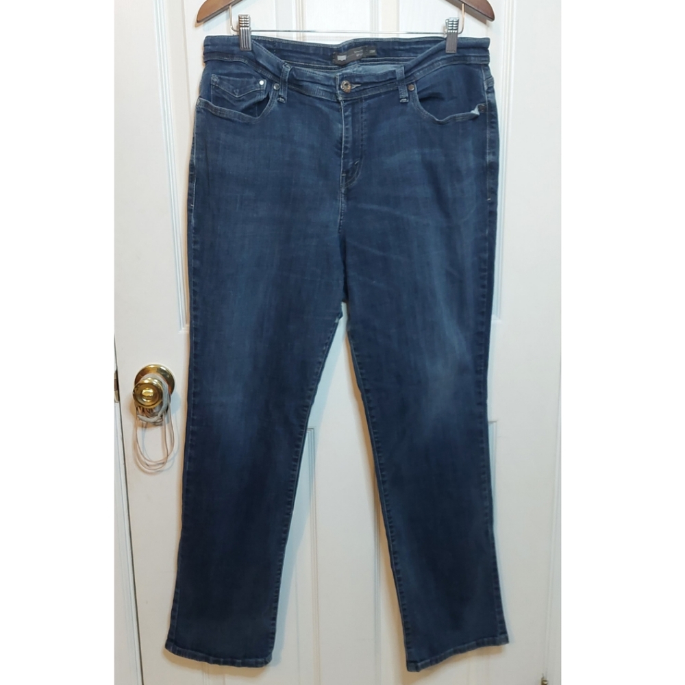 Levi's 580 Straight Leg Defined Waist Dark Blue Wash Denim Jeans Size 18W